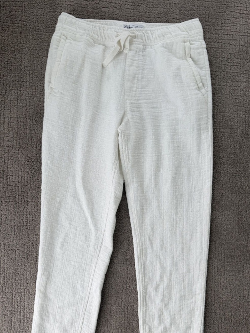 White Linen Texture Drawtstring Pant - Medium